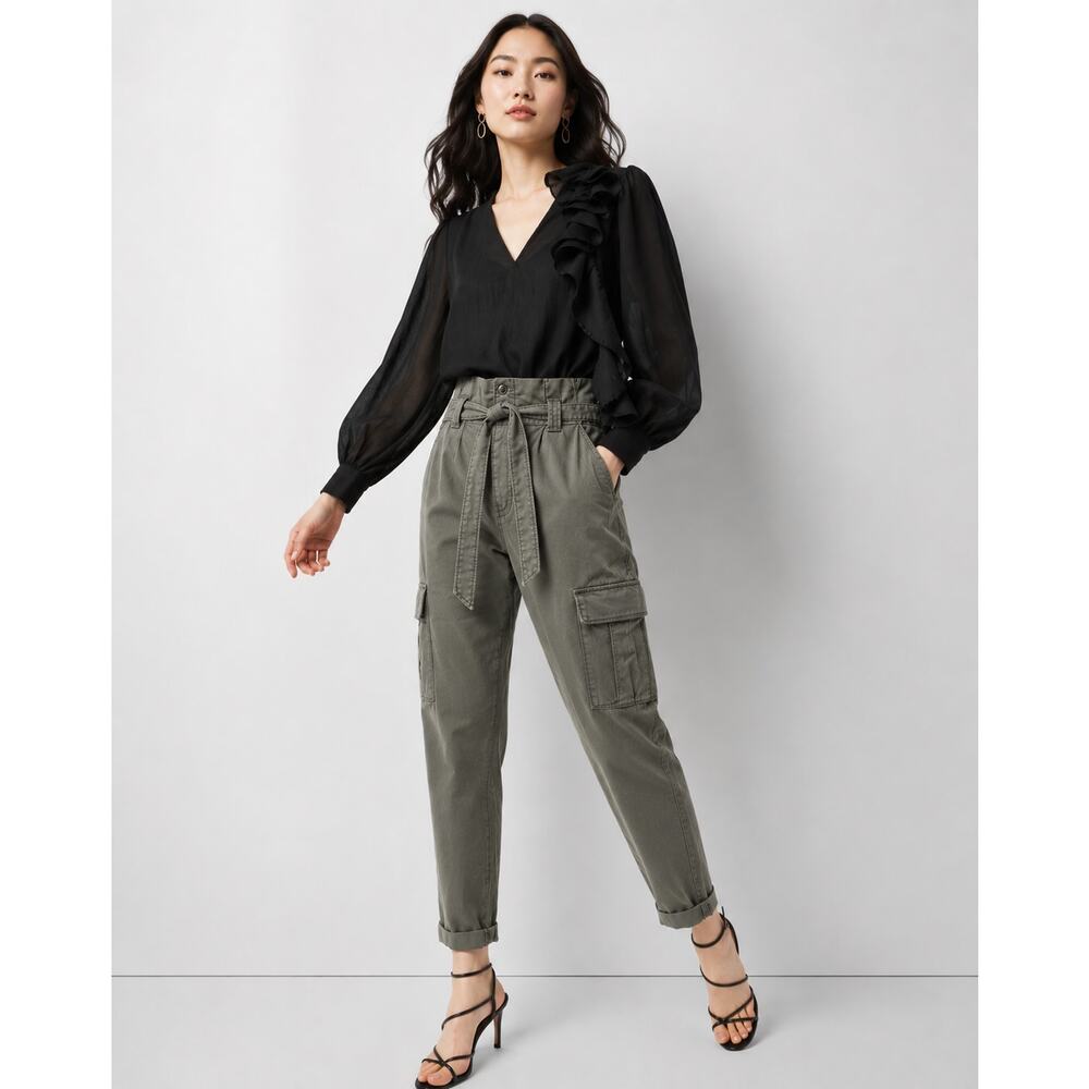 White House Black Market Extra High Rise Tapered Ankle Cargo Pants Olive 2 XS
